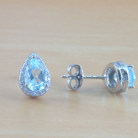 BOXED GIFT/Sterling Silver Blue Topaz & Cz Stud Earrings/Topaz Earrings/Topaz Jewellery/Topaz Jewelry/Gemstone Earrings/UK - Thumbnail 2