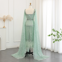 Mermaid Evening Dress with Cape Luxury Feather  - Thumbnail 1