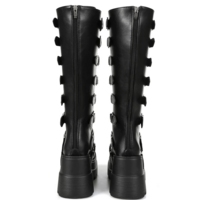 Goth Metal Buckle Black Platform Boots for Women - Thumbnail 3