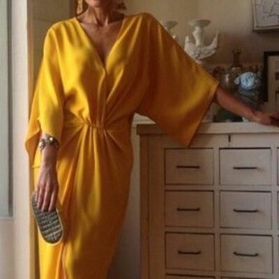 Yellow a line prom dress evening formal dress birthday party gown - Thumbnail 3