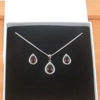 BOXED GIFT SET/Sterling Silver Garnet & Cz Pendant & 18" Silver Chain/Sterling Silver Garnet Necklace/Garnet Jewellery/Garnet Earrings/UK - Thumbnail 9