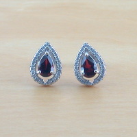 BOXED GIFT SET/Sterling Silver Garnet & Cz Pendant & 18" Silver Chain/Sterling Silver Garnet Necklace/Garnet Jewellery/Garnet Earrings/UK - Thumbnail 4
