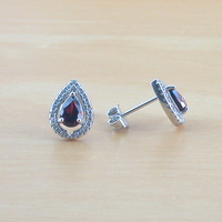 BOXED GIFT SET/Sterling Silver Garnet & Cz Pendant & 18" Silver Chain/Sterling Silver Garnet Necklace/Garnet Jewellery/Garnet Earrings/UK - Thumbnail 5