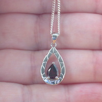 BOXED GIFT SET/Sterling Silver Garnet Teardrop Pendant & Chain/Garnet Necklace/Garnet Jewellery/Garnet Jewelry/Garnet Earrings/UK - Thumbnail 1