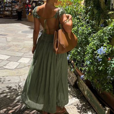 Sexy lace-up backless french dress