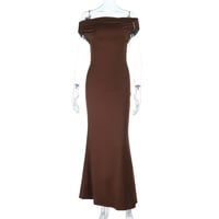 One-shoulder gathered slim sexy backless dress - Thumbnail 4