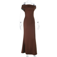 One-shoulder gathered slim sexy backless dress - Thumbnail 5