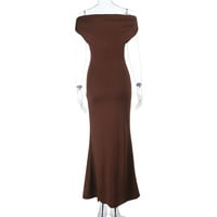 One-shoulder gathered slim sexy backless dress - Thumbnail 6
