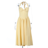 Halter neck butterfly end waist revealing chest A-line dress - Thumbnail 7