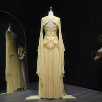 Chiffon Corset Celebrity Evening Dress with Jacket Flare Sleeves - Thumbnail 6