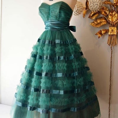 1950s vintage green tulle prom dress evening formal gown brithday party dress