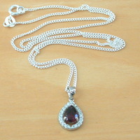 BOXED GIFT/Sterling Silver Garnet & Cz Pendant & 18" Silver Chain/Sterling Silver Garnet Necklace/Garnet Jewellery/Garnet Jewelry/UK - Thumbnail 2