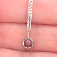 BOXED GIFT/Sterling Silver Garnet Circle Pendant & Chain/Garnet Necklace/Garnet Jewellery/Garnet Jewelry/Gemstone Necklace/UK - Thumbnail 3