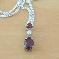 BOXED GIFT/Sterling Silver Garnet & Cz Pendant & Chain/Garnet Necklace/Garnet Jewellery/Garnet Jewelry/Gemstone Necklace/UK - Thumbnail 1