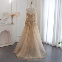 Luxury Dubai Gold Mermaid Evening Dress with Detachable Overskirt Off Shoulder - Thumbnail 1