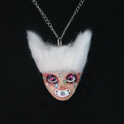 Handmade fluffly honey doll face baby necklace (unique)