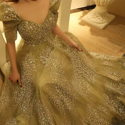 Glitter Lime Green Luxury Dubai Evening Dress for Women