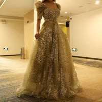 Glitter Lime Green Luxury Dubai Evening Dress for Women - Thumbnail 5
