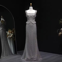 Luxury Dubai Gray Staight Evening Dress with Straps Arabic - Thumbnail 5