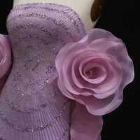 Luxury Mermaid Lilac Arabic Evening Dress Strapless Wedding Party Gowns - Thumbnail 4