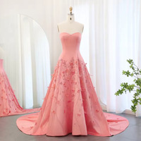  Luxury Feathers Dubai Coral Pink Evening Dresses - Thumbnail 1