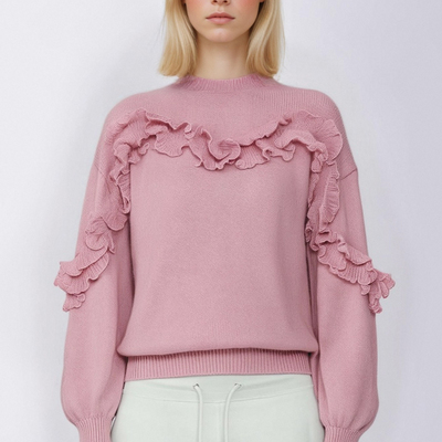 Sweet style ruffled patchwork warm long-sleeved bottoming sweater