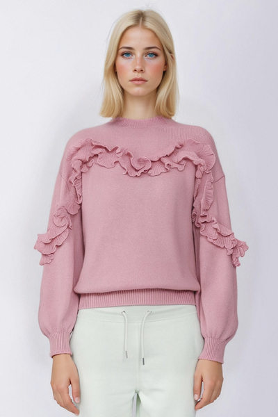 Sweet style ruffled patchwork warm long-sleeved bottoming sweater