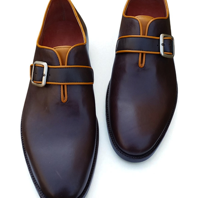 Crafted leather classic men brown leather monk strap dress shoes