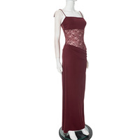 Lace-Panel Half-High Neck Slim-Fit Transparent Sexy Dress - Thumbnail 6