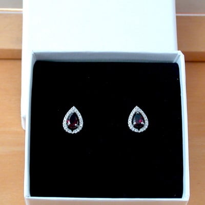 Boxed gift/sterling silver garnet & cz stud earrings/sterling silver garnet earrings uk/garnet earrings/garnet jewellery/garnet jewelry/uk