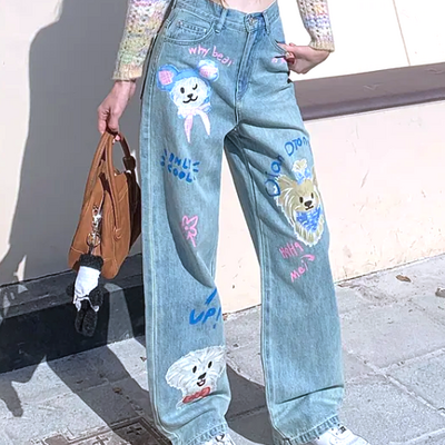 Fluffy puppy and bear jeans