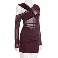 Sexy Slim Fit Asymmetric Long Sleeve Mini Dress - Thumbnail 5