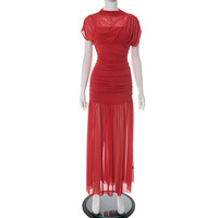 Sexy solid color hip-wrapped mesh maxi dress - Thumbnail 6