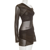 Elegant off-shoulder mesh pleated mini dress - Thumbnail 5