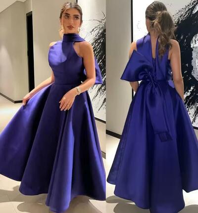Customized Elegant Fashion High Collar Floor Length Sleeveless s Ruched Formal Evening Gowns Summer 