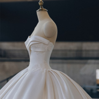 Strapless Satin Ballgown Wedding Dress, Corset Bodice Bridal Gown With Applique, Full Skirt Luxury Princess Wedding Dress - Thumbnail 8