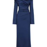 High-end elegant dress long one-shoulder long-sleeved waist dress for women - Thumbnail 1