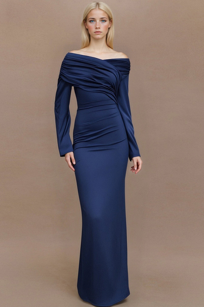 High-end elegant dress long one-shoulder long-sleeved waist dress for women