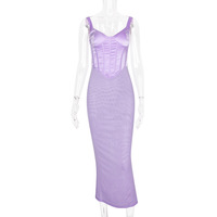 Sexy V-neck fishbone suspenders temperament slim backless slit midi dress - Thumbnail 3
