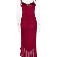 Mesh suspenders pleated irregular sleeveless dress fashionable design long skirt - Thumbnail 6