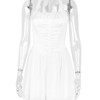 Sexy fishbone halter neck skirt hot girl slim backless white dress - Thumbnail 2