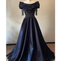 Dark Bule Prom Dress, A-line Prom Dress, Sequined Prom Dress with Off Shoulder Straps, Long Prom Dress with Short Sleeves, Evening Dress - Thumbnail 10