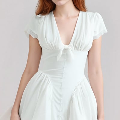 White first love lace bowknot v-neck waist mini dress