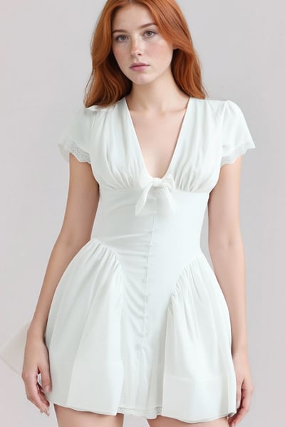 White First Love Lace Bowknot V-neck Waist Mini Dress