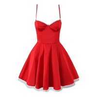Sexy red satin three-layer three-dimensional steel ring lace splicing puffy dress - Thumbnail 1