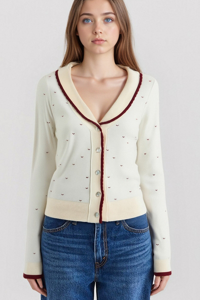 Retro sweet contrast color doll collar knitted cardigan jacket top