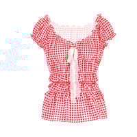 Fresh and sweet plaid shirt with puff sleeves - Thumbnail 1