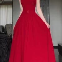 Maxi red dress gown dress party celebration clothing guest party long dress clothes long party evening vacation dress - Thumbnail 5