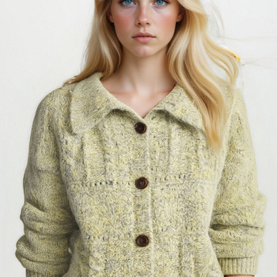 Fashionable loose single-breasted floral mixed color knitted cardigan top