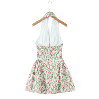 Sexy deep V-neck hollow waist retro halterneck dress - Thumbnail 2